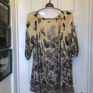 Lovestitch Cream/Blue Mini Swing Dress Size S EUC